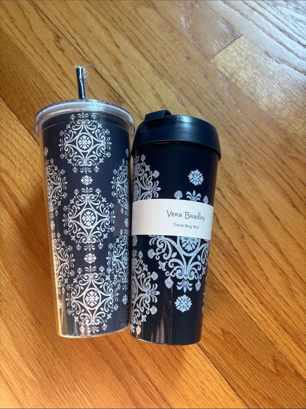Vera Bradley Navy and White Damask Tumbler Duo